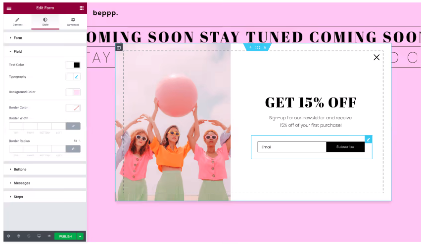 elementor pop up builder has the edge over Divi since Divi does not have a pop up builder.