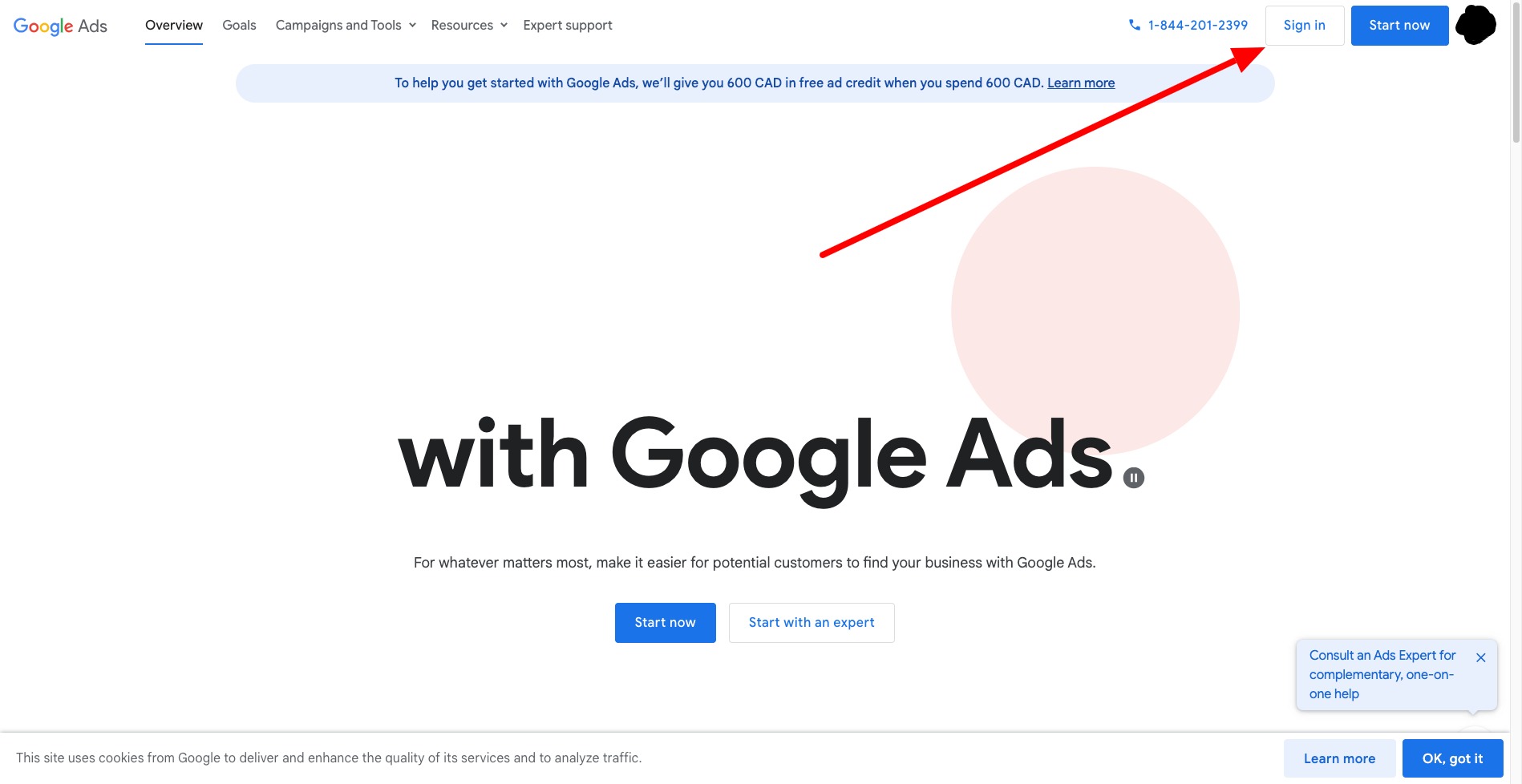 how to add a user to your Google ads account: step 1 sign in